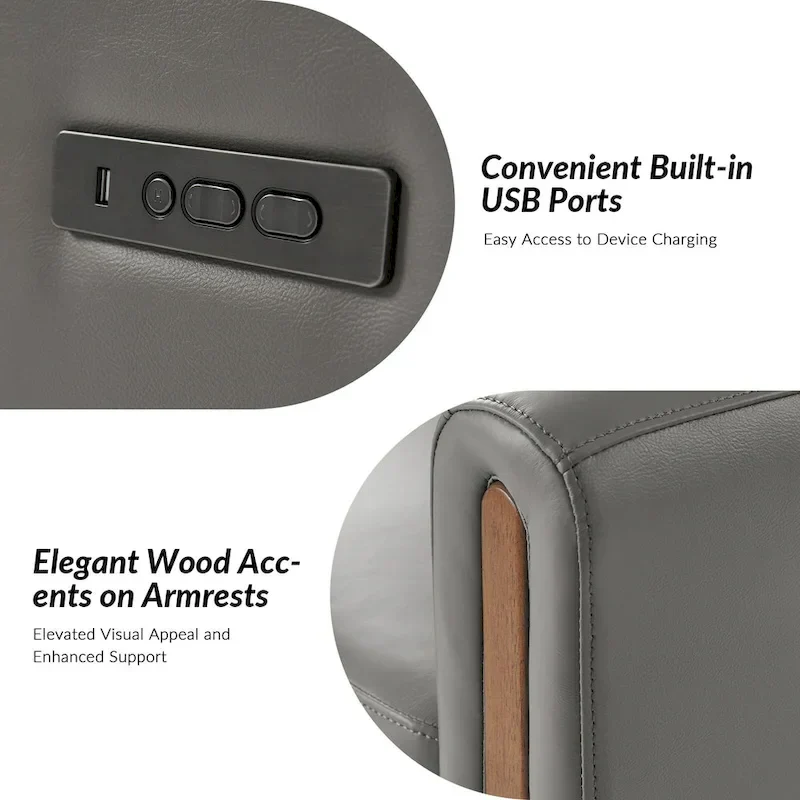 Jaime Modern Genuine Leather Power Rocking Swivel Recliner with Adjustable Headrest and Footrest Set of 2 by HULALA HOME