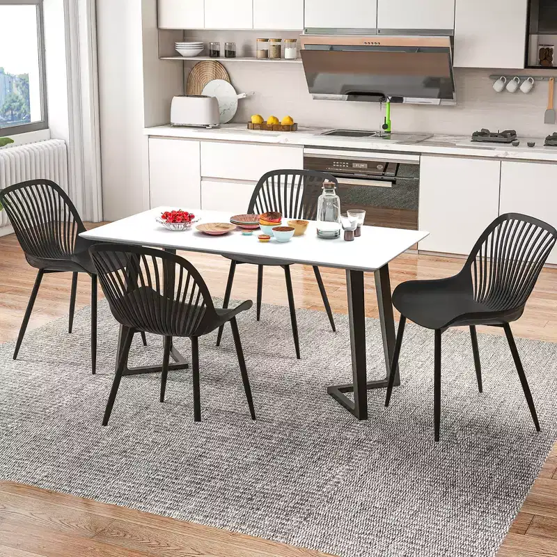 Plastic Dining Chair w/ Metal Legs Cutout Backrest Curved Seat