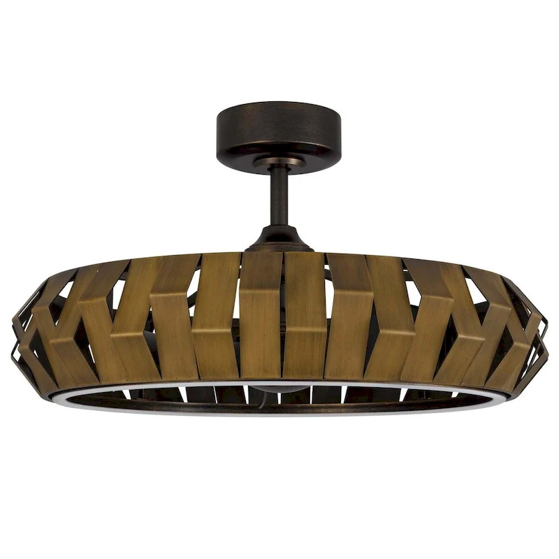 Hilo 17  Height Bronze Patina Metal Fan Light With Led Light - One Size