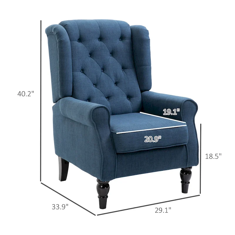 Button-Tufted Accent Chair with High Wingback, Rounded Cushioned Armrests and Thick Padded Seat, Blue