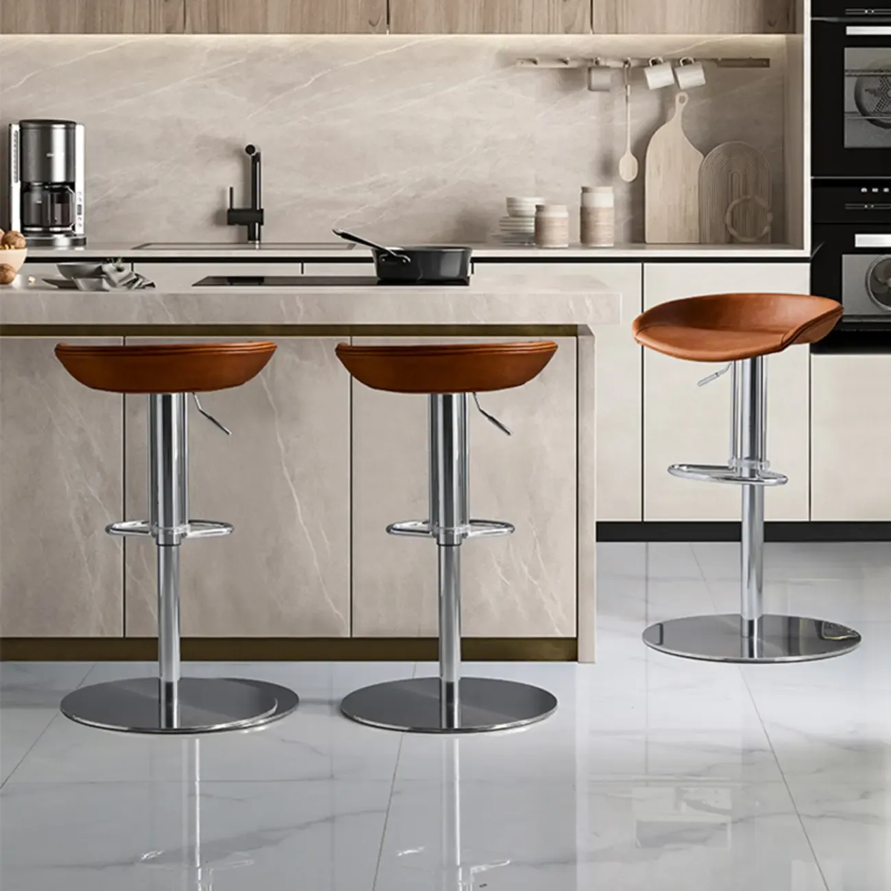 Adjustable Black Leather Saddle Swivel Bar Stools