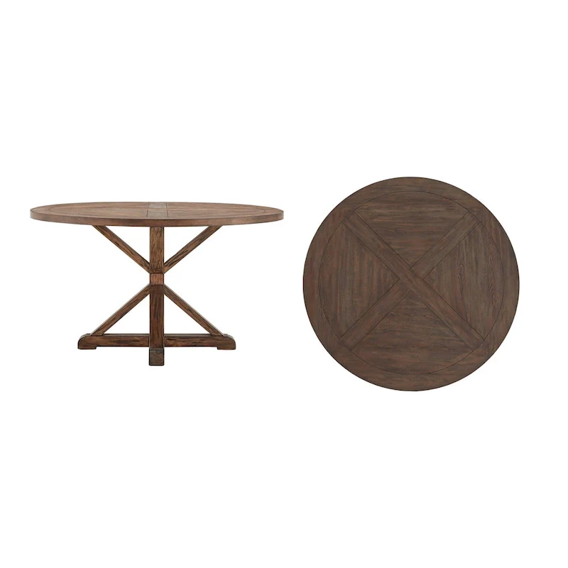 Krakova Rustic X-Base Round Pine Wood Dining Table