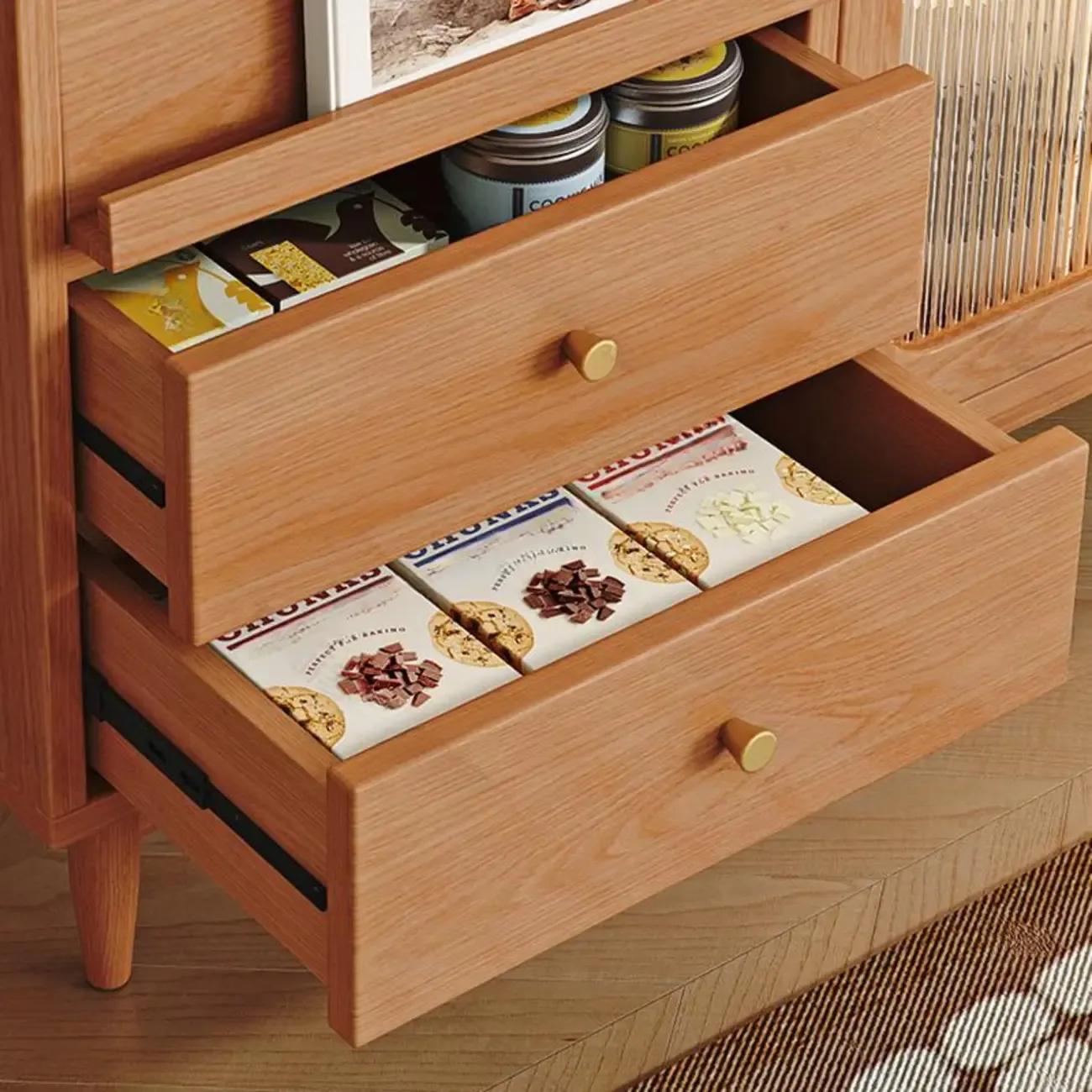 Natural Finish Rubberwood Sideboard with Drawers