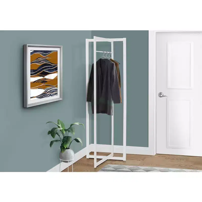 White Metal Freestanding Coat Rack with Hanging Bar, Single Hook, 1-Person