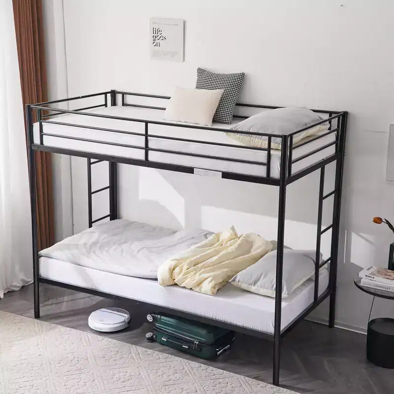Karl Home Blcak Twin over Twin Bunk Bed with Trundle, Heavy Duty Metal Bed Frame with Safety Rail Side Ladders