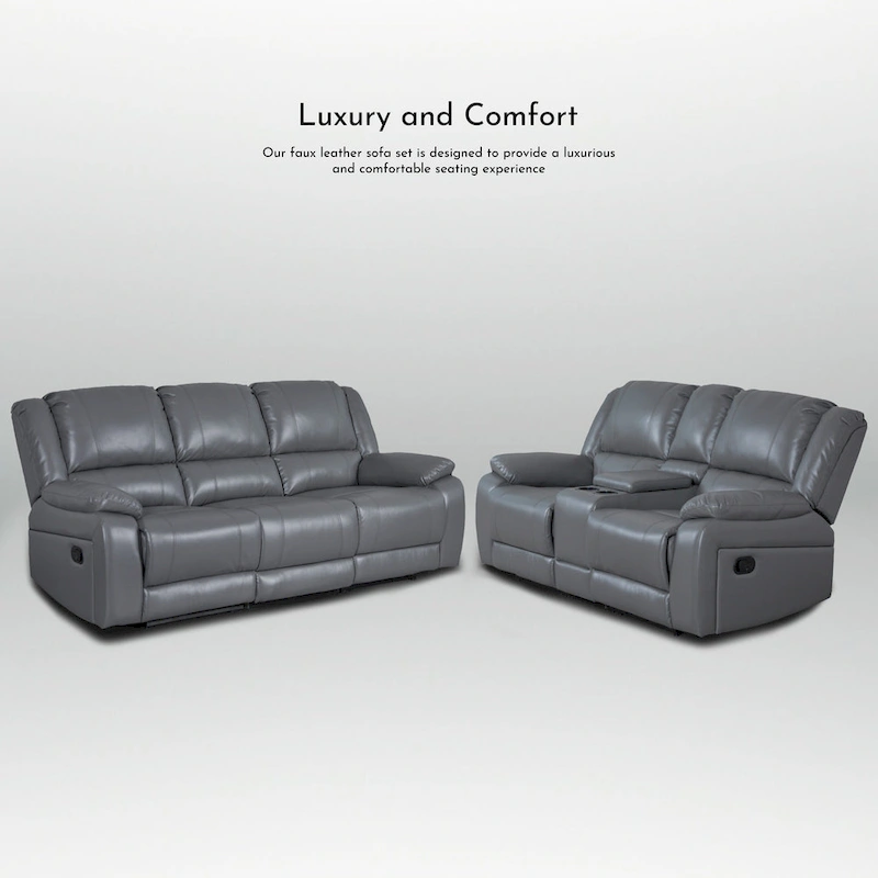 2-Piece Classic Faux Leather Manual Reclining Living Room Sofa Set with Console and Cup Holders