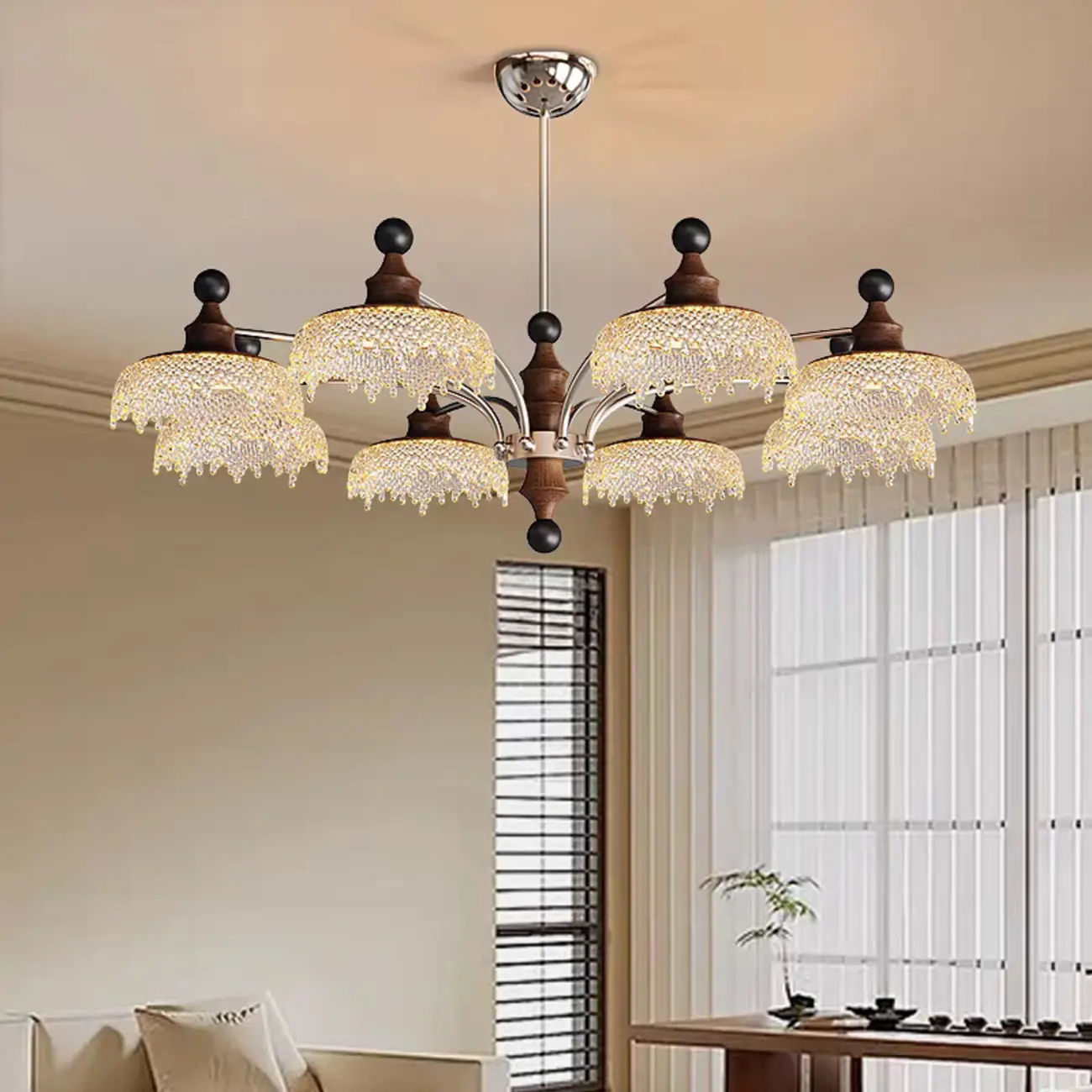 Black Crystal Wood Branch Modern Crystalline Chandelier