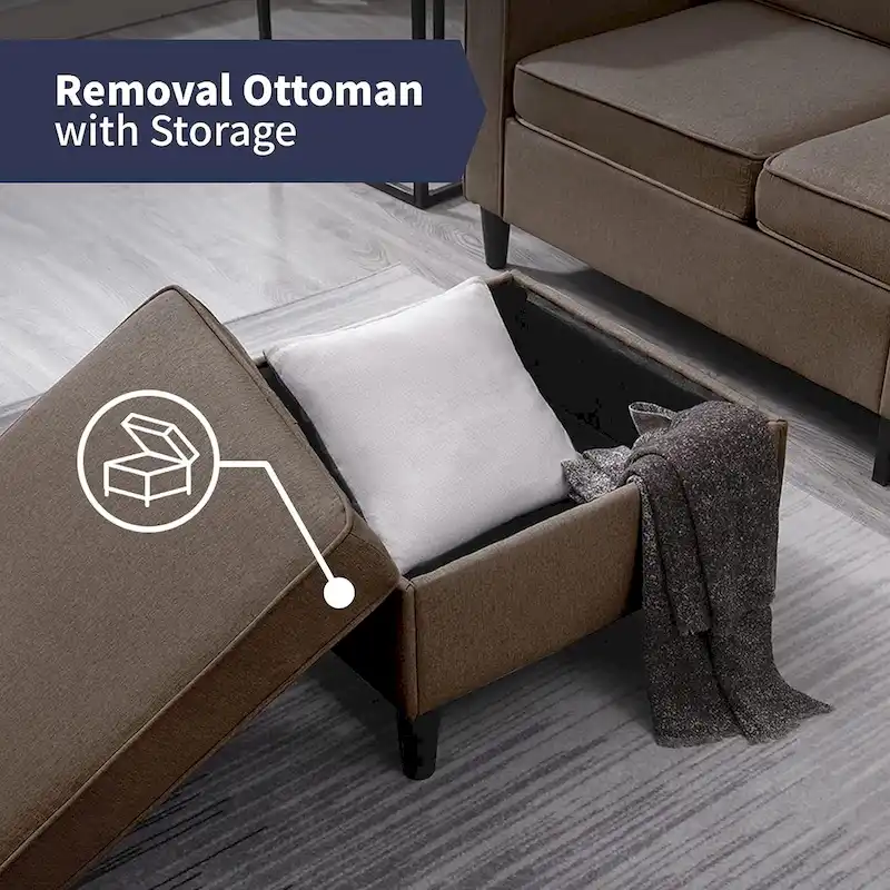 Mixoy 78inch Modern 3-Seat L Shaped Upholstered Sofa with Ottoman