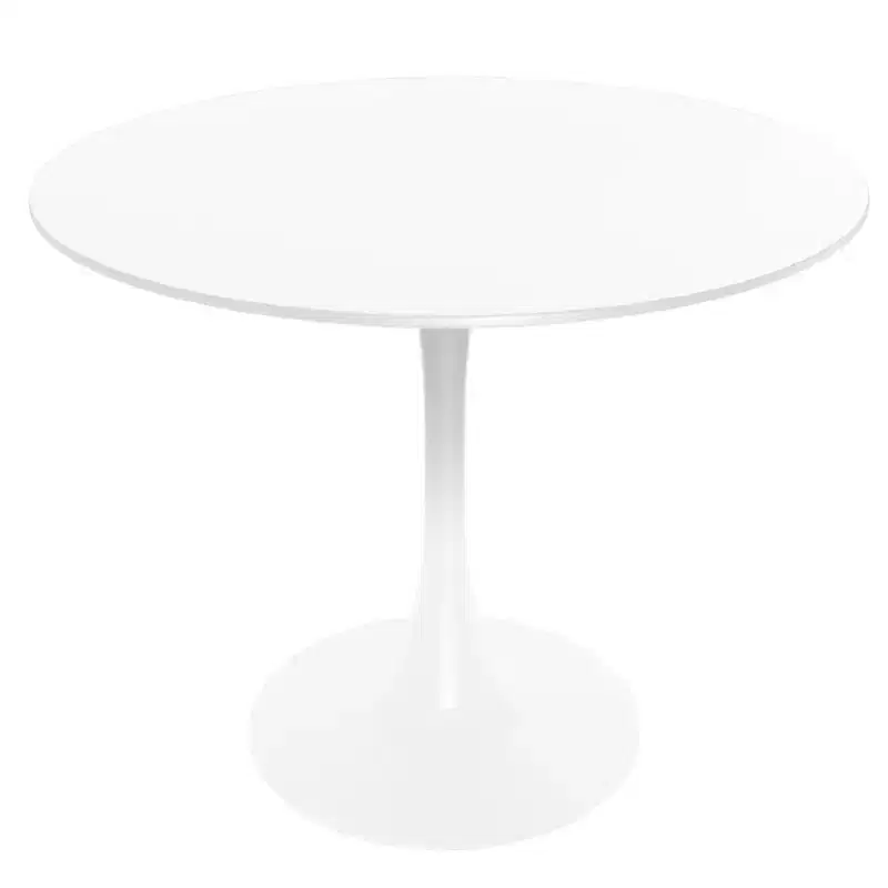 LeisureMod Bristol 5-Piece White Dining Room Set - Round Table and 4 Ergonomic Plastic Dining Chairs