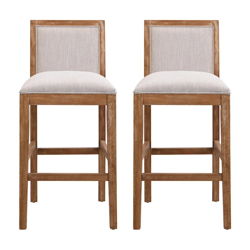 Roomfitters Retro Bar Stools, Set of 2 Upholstered 30.5 Bar Height Chairs with Fabric Cushion and Wood Frame