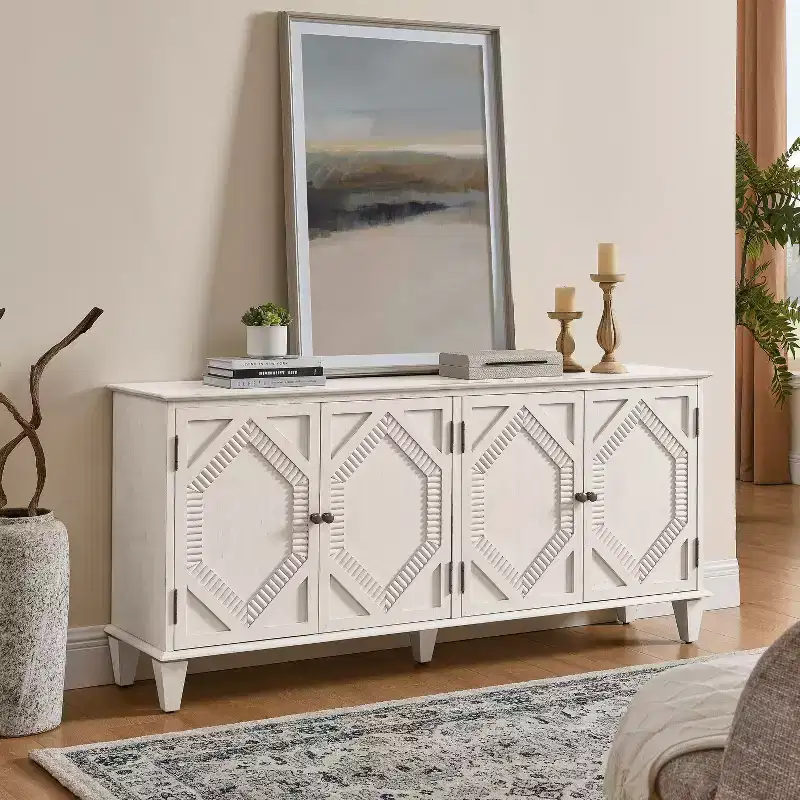 Mid Century Sideboard Buffet Cabinet, Accent Cabinet with 4 Doors and 4 Shelves, Storage Cabinet for Living Room, Entryway, Office