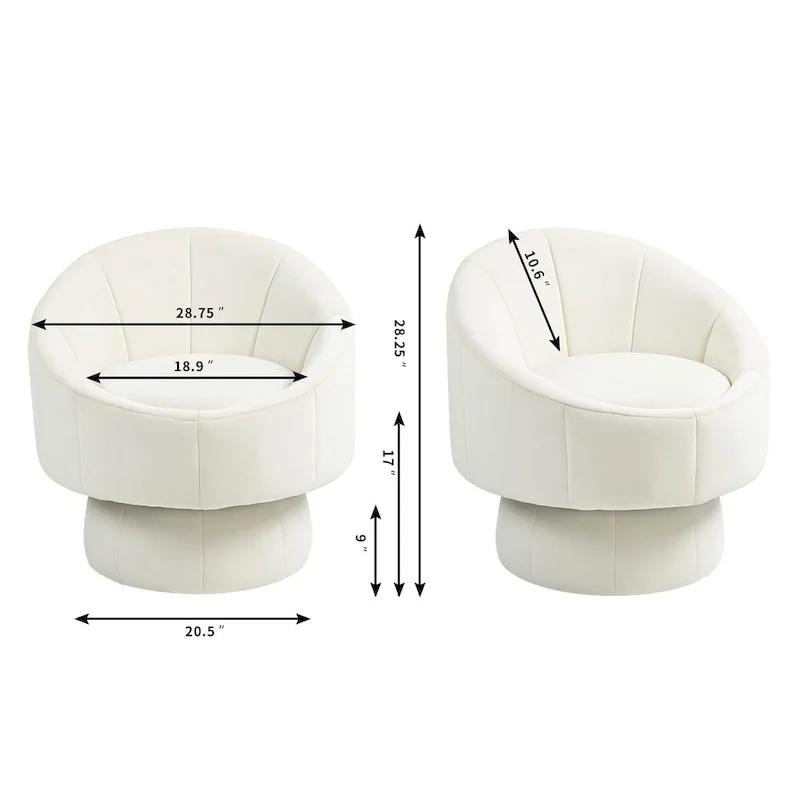 Modern 28.75 Velvet Upholstered 360 Swivel Accent Chair with Wood Frame and Waist Cushion