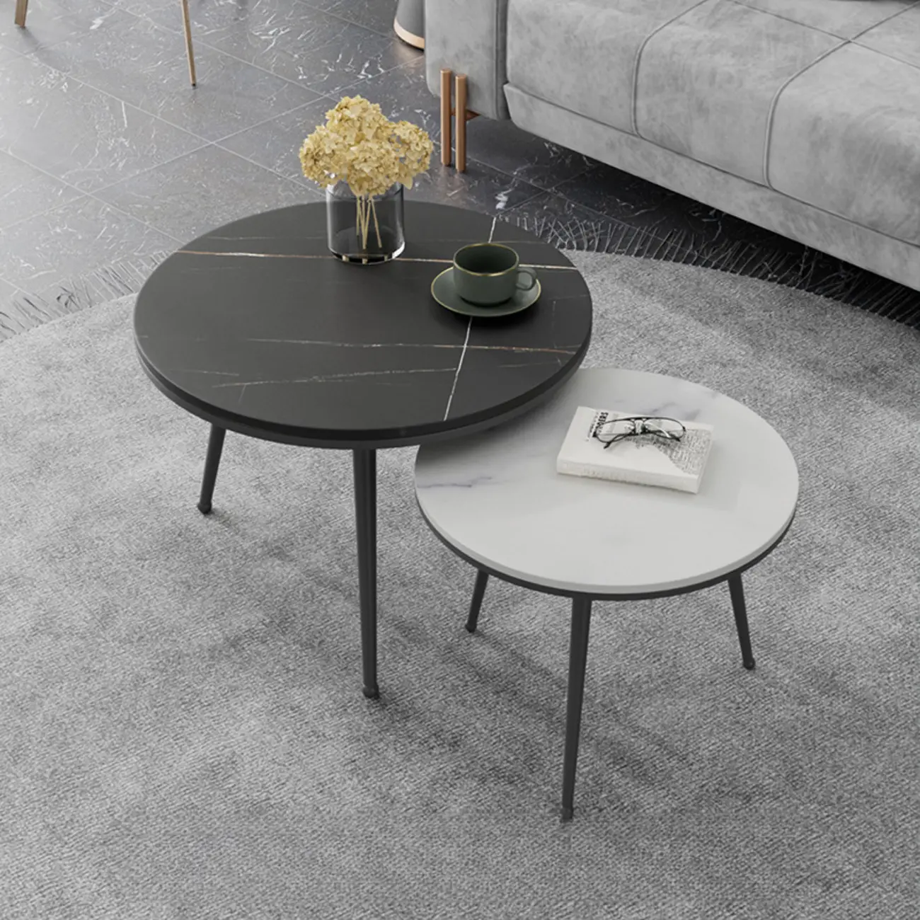 Modern Marble-Top 3 Legs Round Nesting Tables