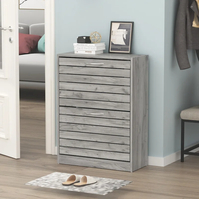 2-Drawer Shoe Cabinet, Fold-Out Drawers, Waterproof MDF, 8-12 Pairs, 22.4