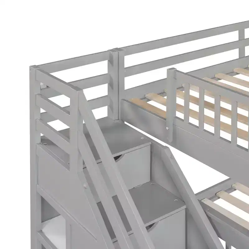 Stylish Design Twin over Full L-Shaped Bunk Bed With 3 Drawers, Ladder and Staircase