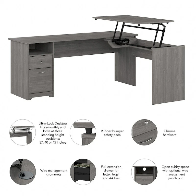 72W 3-position L-shaped Sit to Stand Desk by Bush Furniture