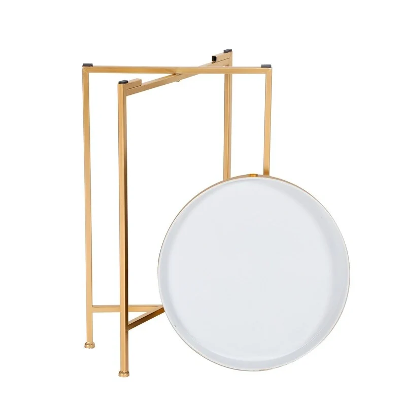 Round End Table Gold Metal Side Nightstand Accent Coffee Tables - 15(D)x 15(W)x 25.7(H)