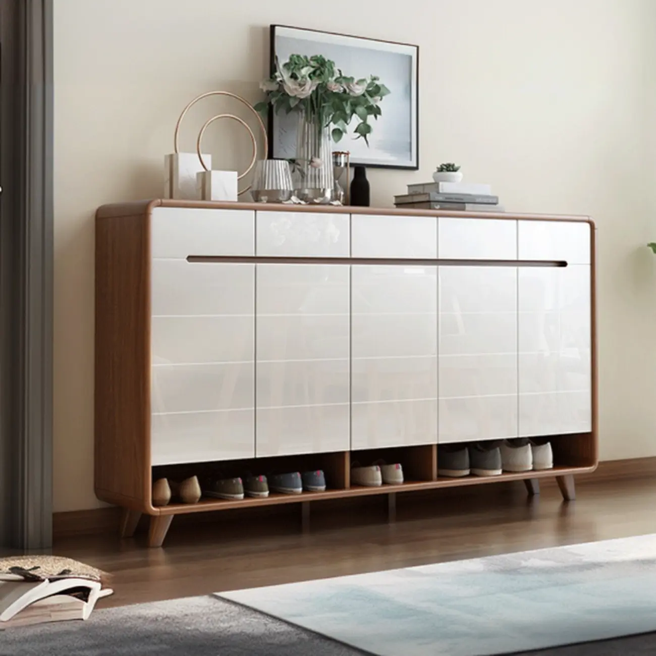 Modern Wood Hallway Shoe Cabinet with Drawers