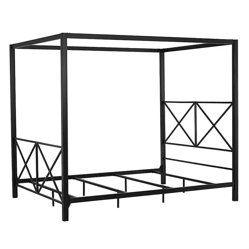 Modern Black Metal Four-Poster Canopy Bed Frame