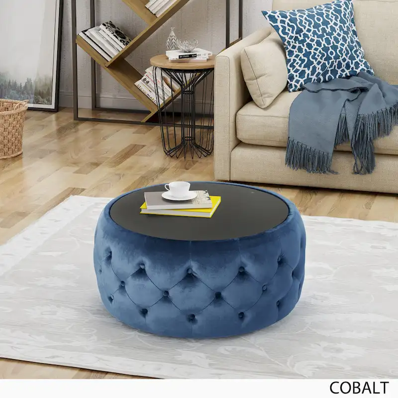Chana Glam Velvet and Tempered Glass Coffee Table Ottoman by Christopher Knight Home