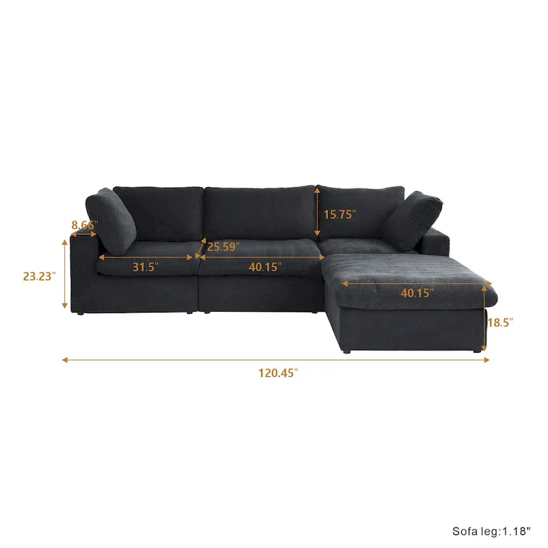 Black Commix Down Filled Overstuffed Sectional Sofa with Ottoman