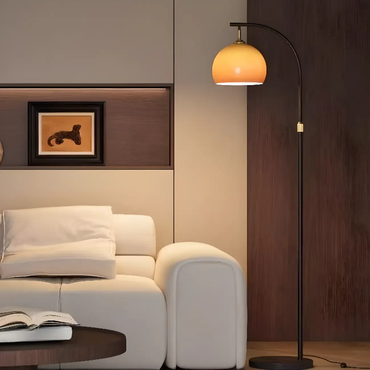 Modern Adjustable Plug-In Orange Glass Shape Arc Floor Lamp