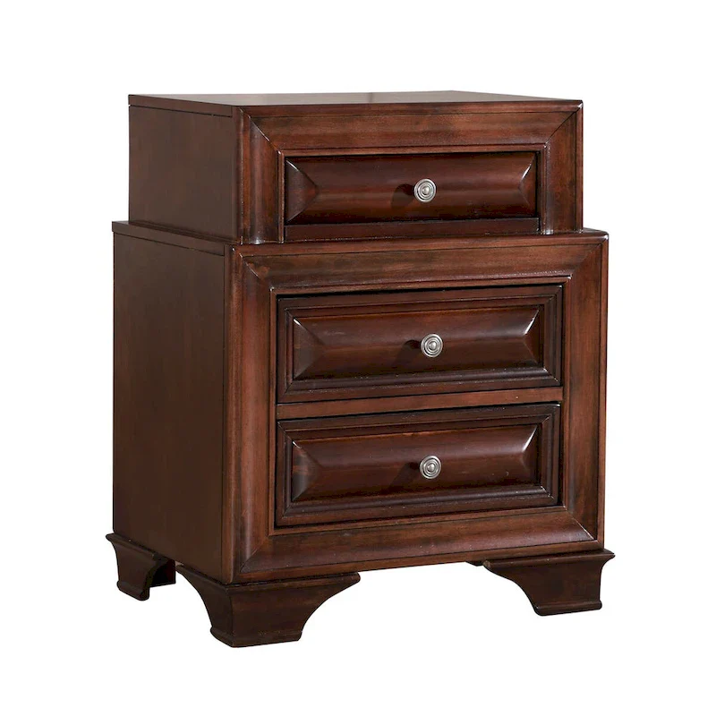 Traditional Three-Drawer 2-Tier Nightstand with Metal Pull
