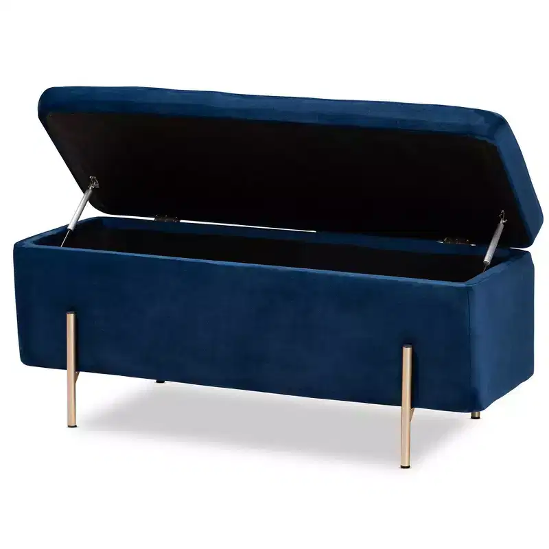 Rockwell Velvet Metal Storage Bench - Baxton Studio