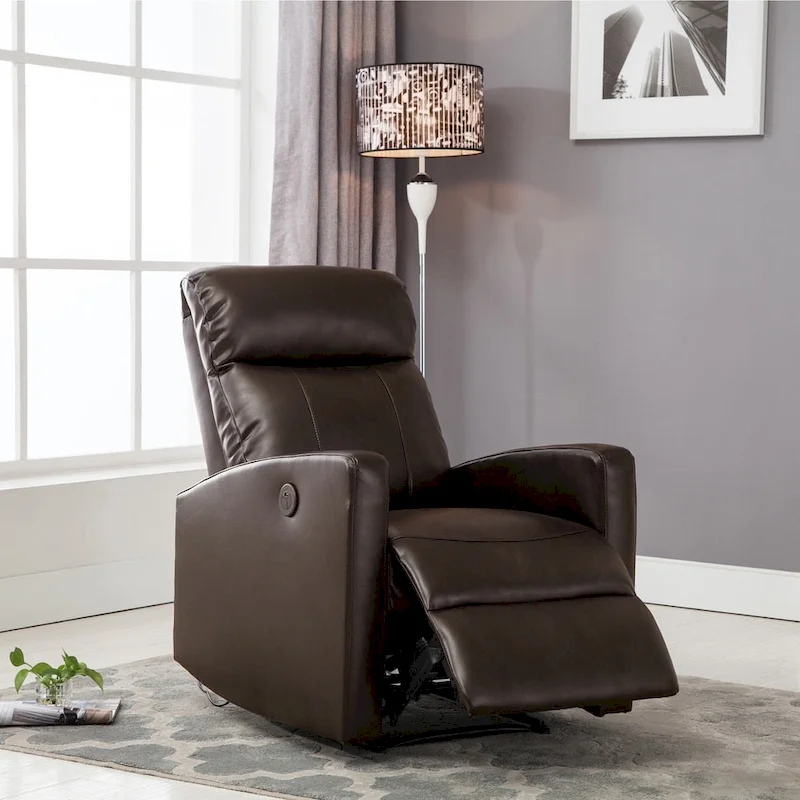 AC Pacific Modern Faux Leather Small Powered Reading Recliner