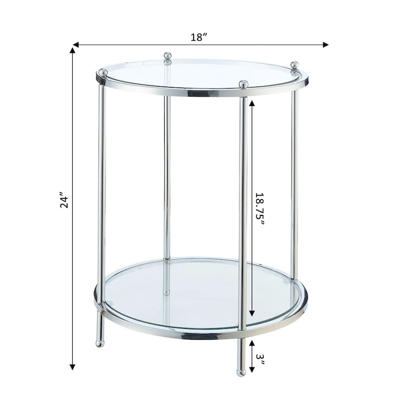 2-Tier Round Tempered Glass End Table, Chrome/Gold Frame, 18