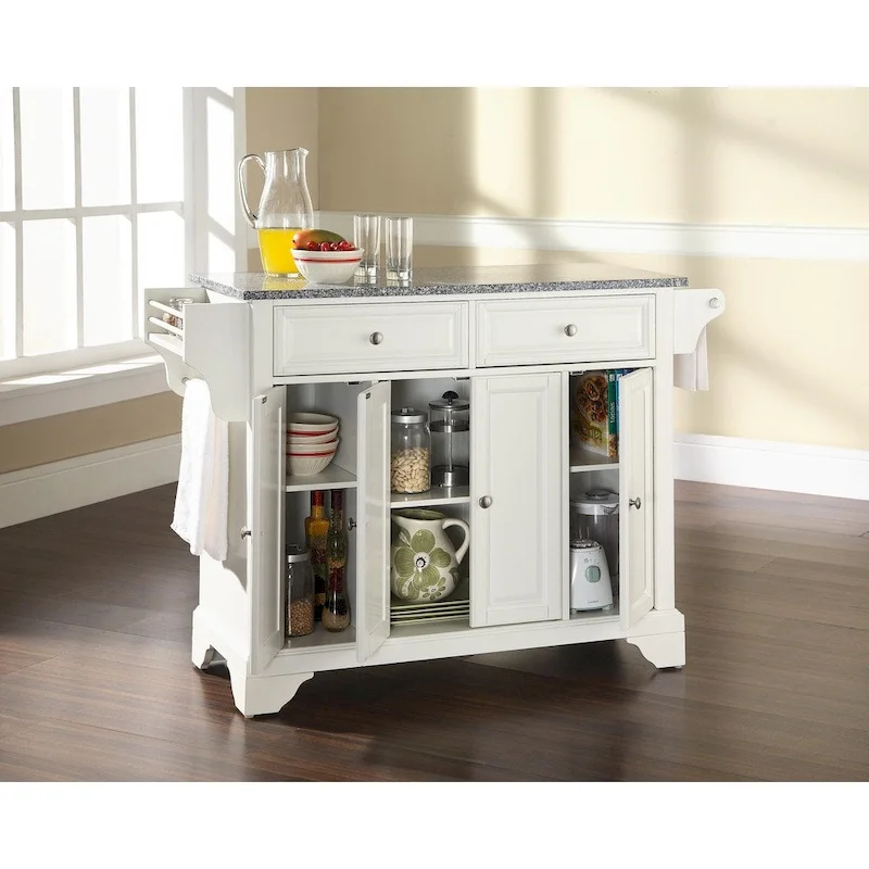 Crosley LaFayette Solid Granite Top Kitchen Island in White Finish - 18 d x 51.5 w x 36 h