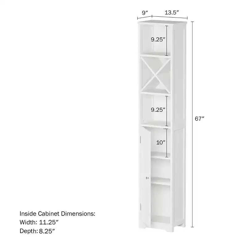 Hastings Home 67-Inch Tall Linen Tower Cupboard with Cubbyhole Divider and Adjustable Shelves