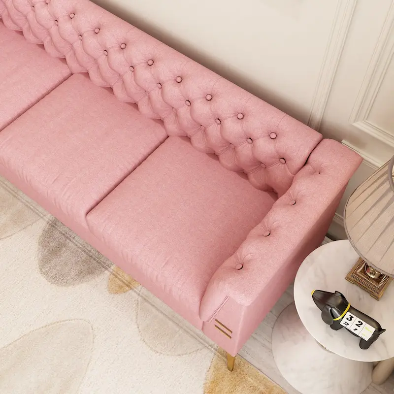 82.7 Velvet 3-Seater Sofa with Gold Metal Legs