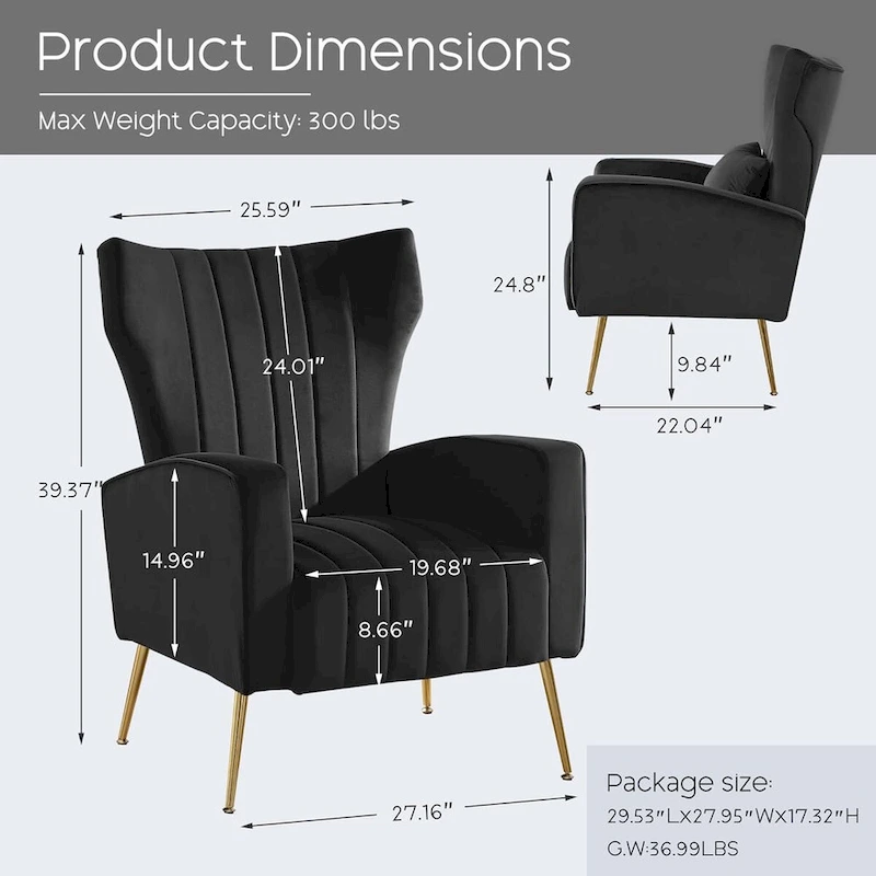 HOMYKA Accent Chair Upholstered Velvet Wingback Armchair with Pillows