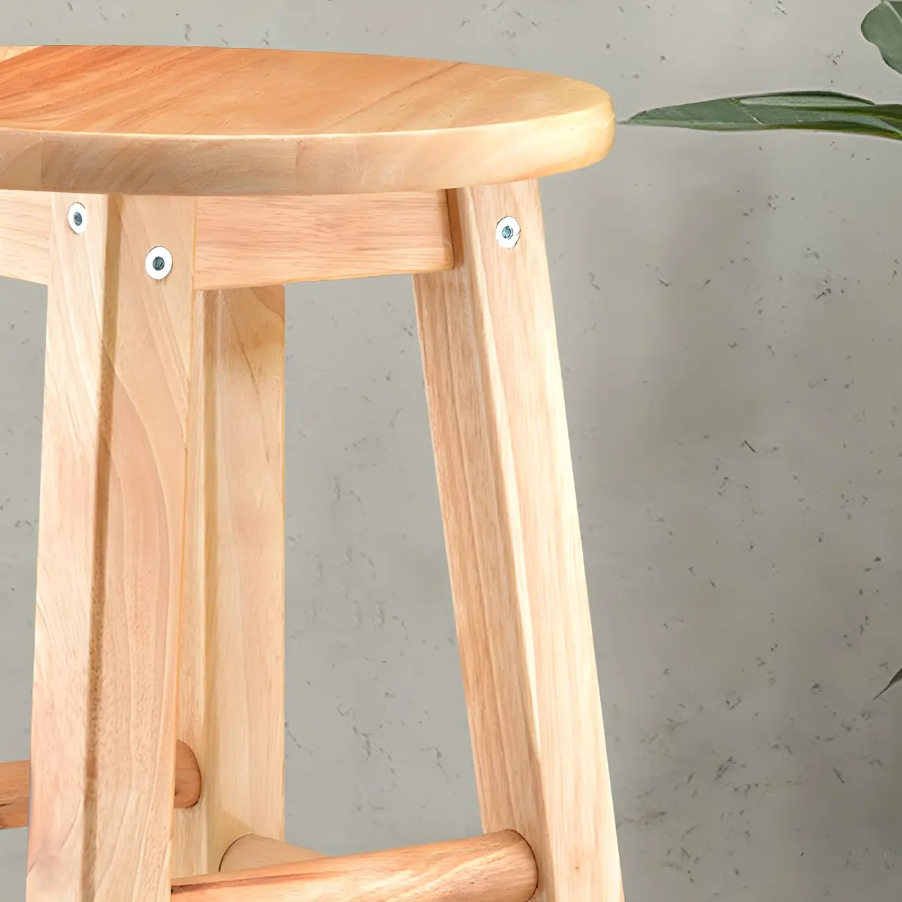 Round Oak Wood Backless Counter Height Bar Stool