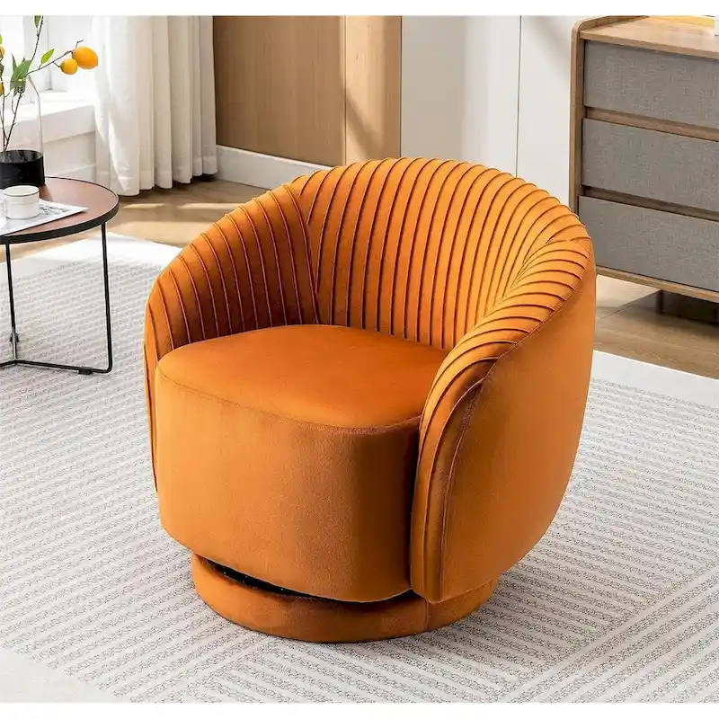 Modern Barrel Swivel Chair with Plush Velvet Upholstery and Smooth 360 Rotation Round Accent One-Seater Sofa
