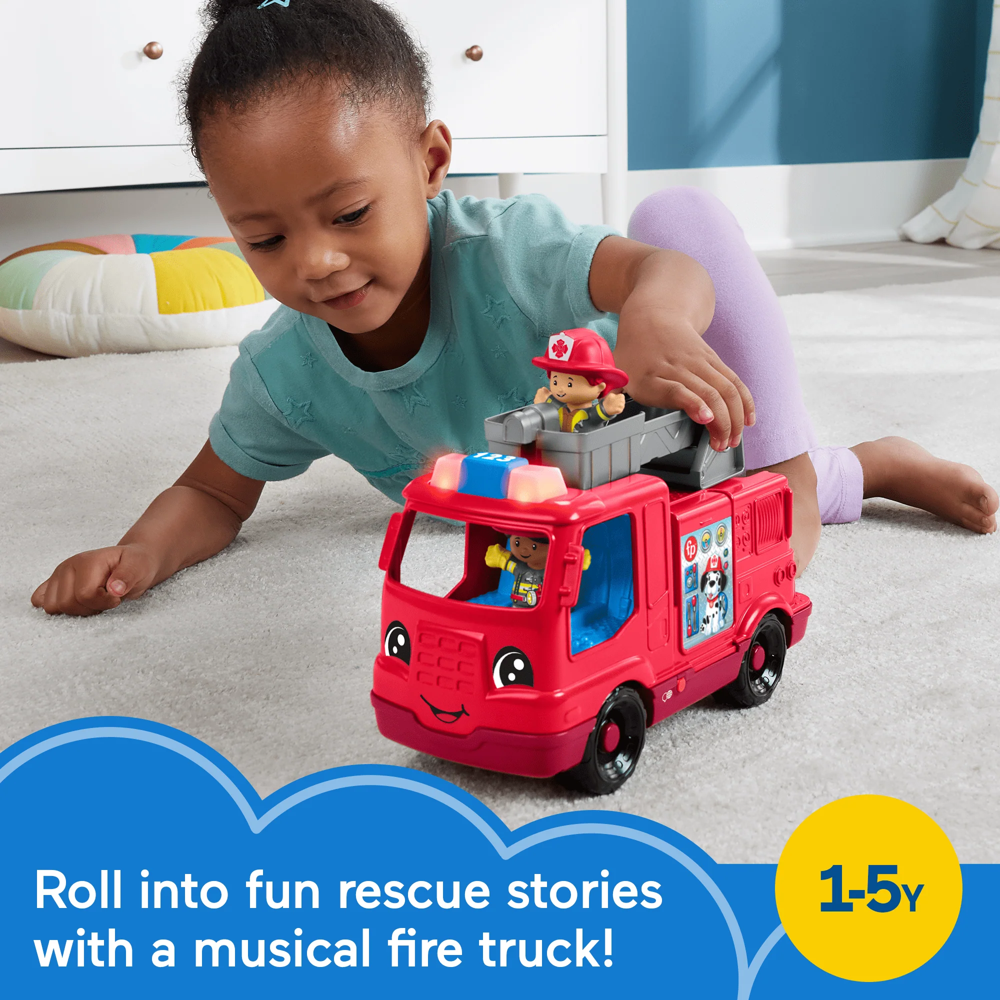Fisher-Price Little People Fire Truck Musical Toddler Toy With Lights & 2 Figures, Multilanguage Version