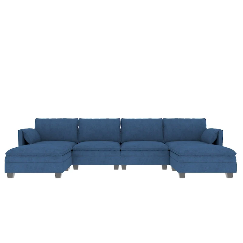 Christopher Knight Home - Noah 141.5 U-Shaped 6-Seater Sofa Couch with Movable Ottoman and Armrest Pockets, Fabric Upholstery