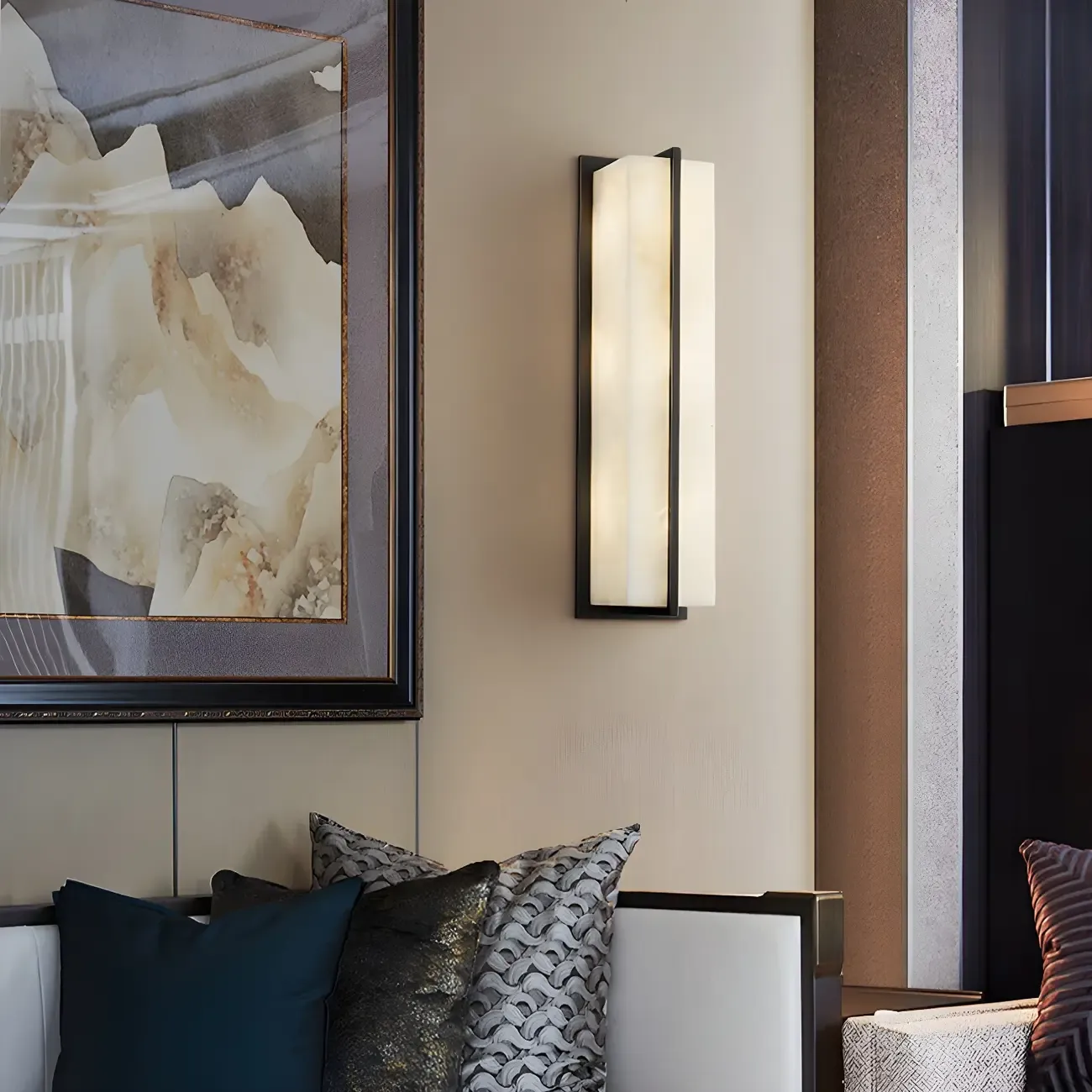 Modern Rectangle Stone Wall Sconce 3 Dimming LED for Living