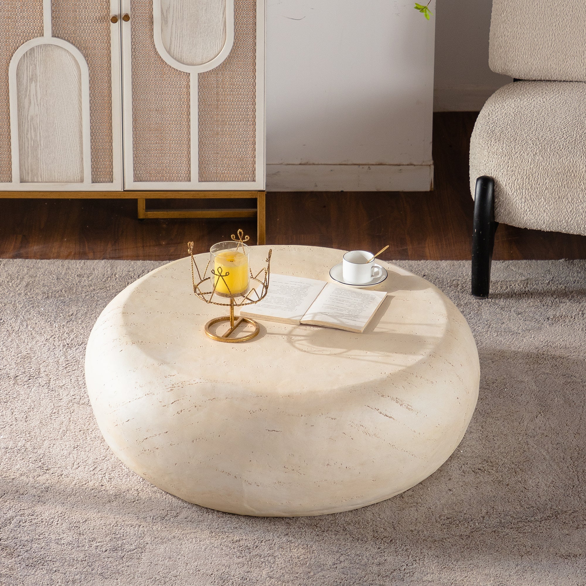 Mid-Century Faux Stone Round Coffee Table