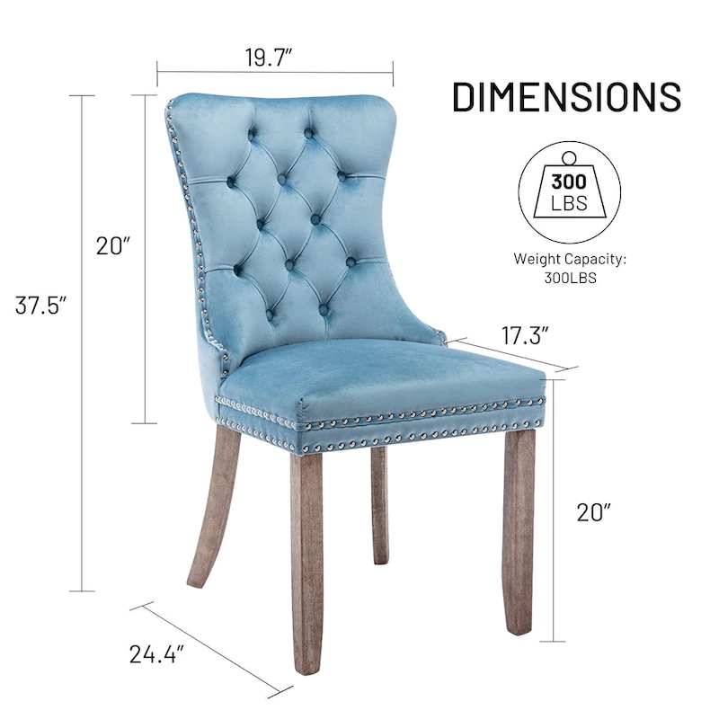 Velvet Modern Dining Chairs Set of 2, Upholstered Dining Side Chairs with Wood Legs, Nailhead Trim, Modern Dining Chairs - N/A