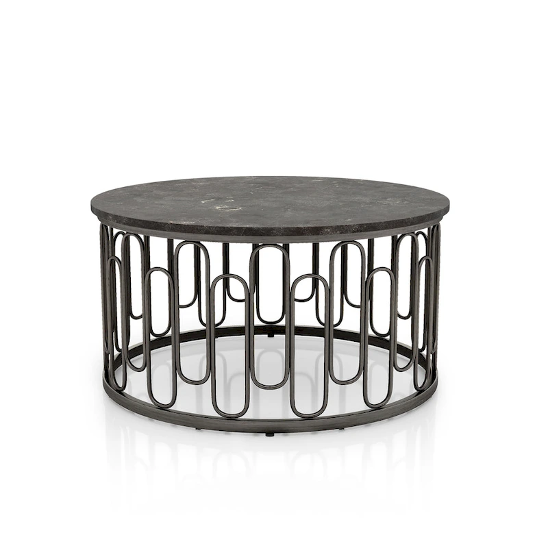 Lars Modern Round Coffee Table with Marble Top, Metal Legs, Sturdy Decorative Metal Base by Furniture of America