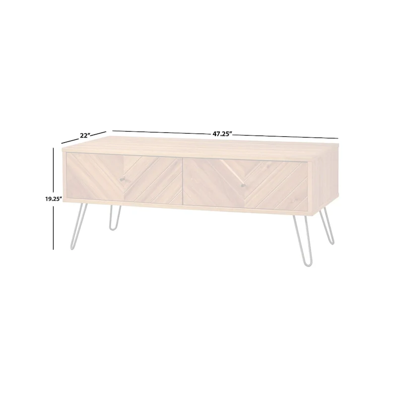 Coffee Table with 2 Drawers, Oak, Chevron Pattern, Mid-Century Modern, Acacia Veneer