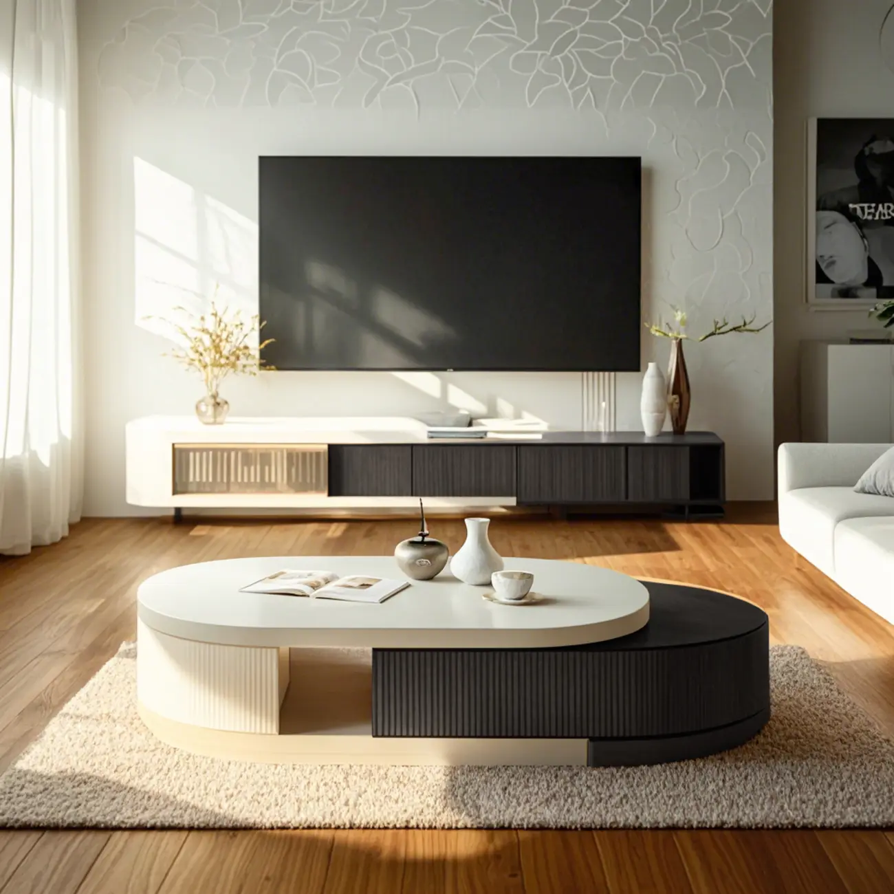 Modern Rectangular White Coffee Table with Extendable Design
