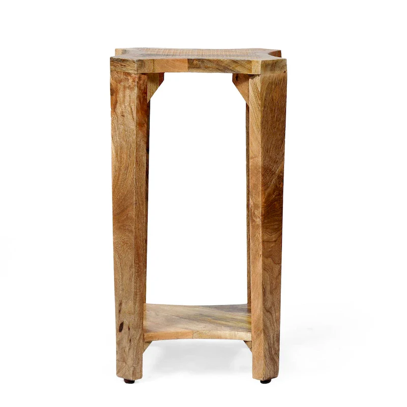13  Boho Wooden Side Table with Handcrafted Wood Structure and Concave Design