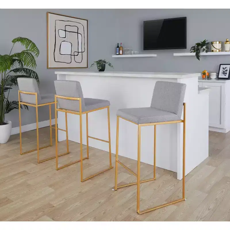 LumiSource Set of 3 Fuji High Back Barstools Fabric