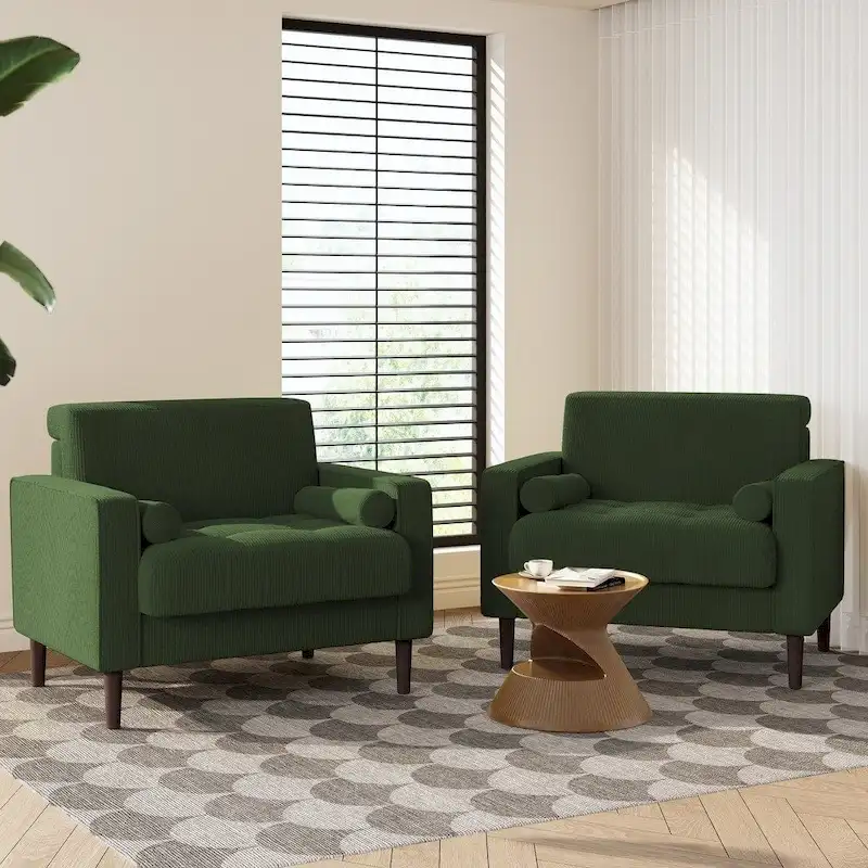 Modern Upholstered Accent Chairs, Corduroy Wide Armchairs For Living Room