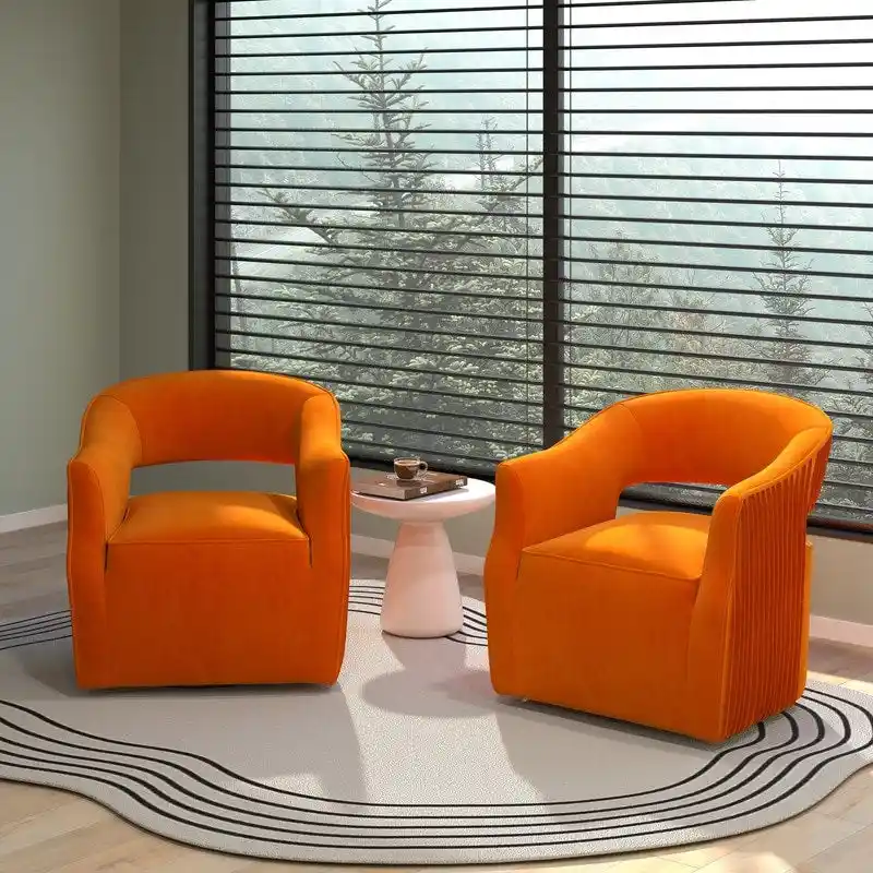 SEYNAR Modern Glam Velvet 360 Degree Swivel Open-Back Accent Armchair Set of 2