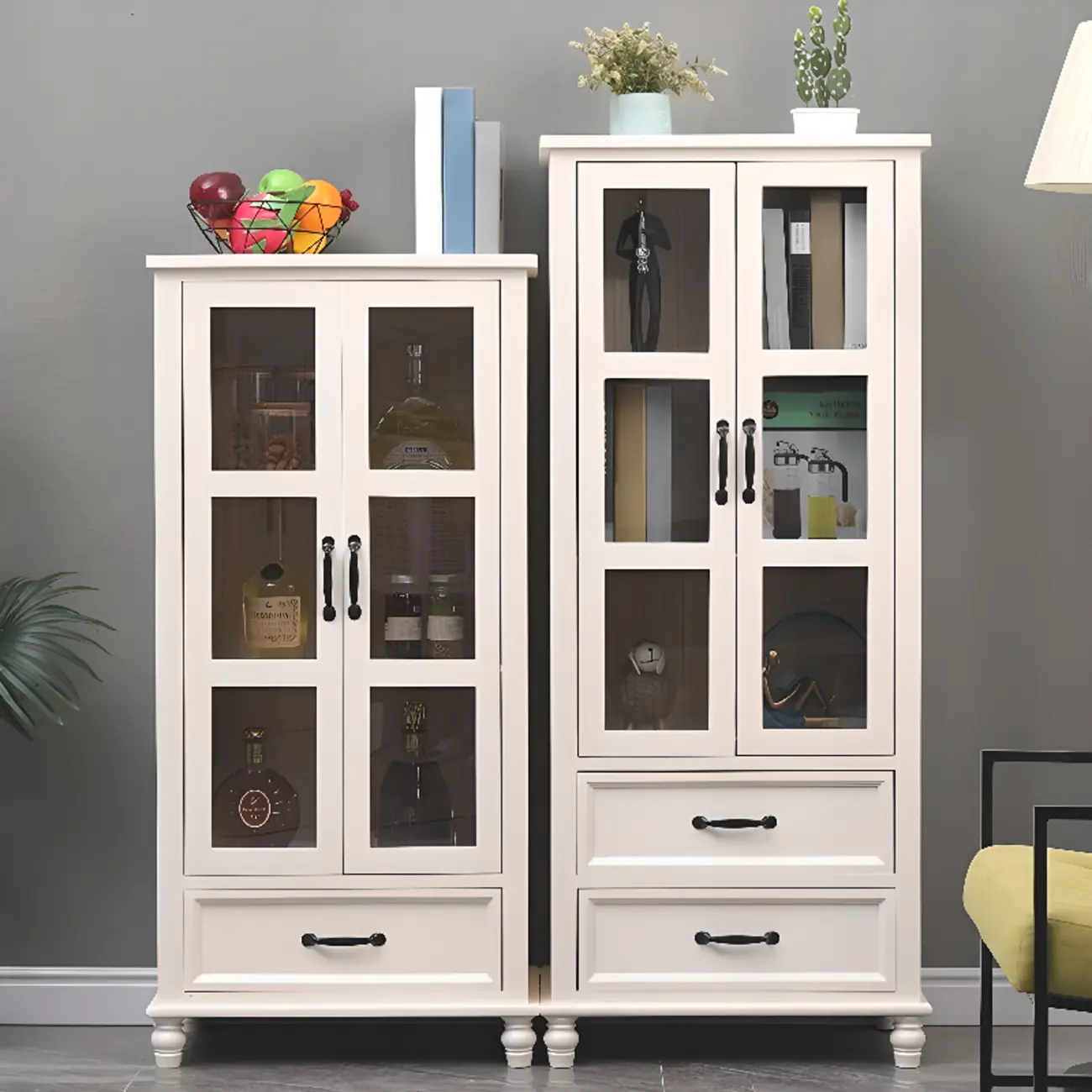 Freestanding Solid Wood White Cabinet with Drawers