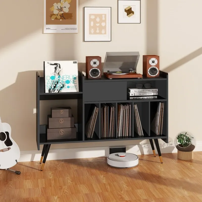 Record Player Stand with Vinyl Storage - 13.78D x 47.24W x 33.66H